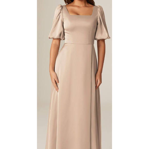 AW BRIDAL 6 S taupe satin wedding guest formal bridesmaid maxi dress NEW B49 - Picture 1 of 8